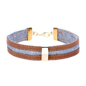 Choker Marrom Jeans e Camurça na Andreia Mazzochi Store