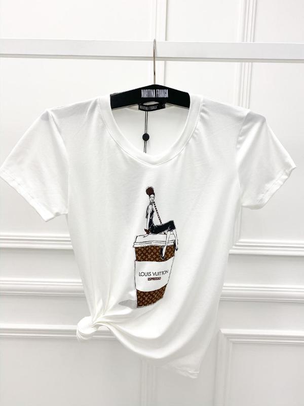 T-Shirt Básica Louis Vuitton Manga Curta Branca